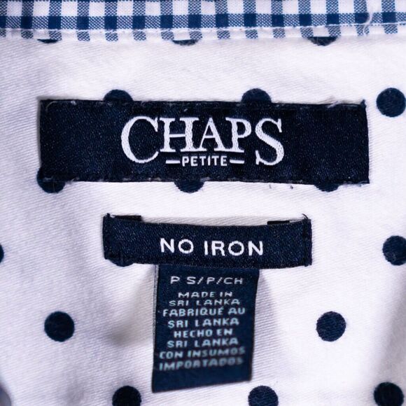 Chaps Ralph Lauren Women's Shirt Button Up White Polka Dot Preppy Blouse Top PS - Picture 3 of 8